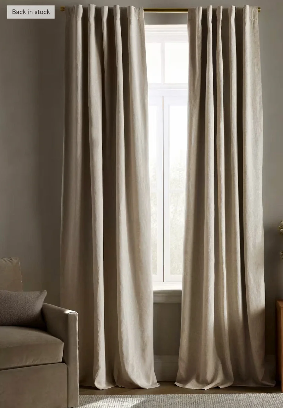 Quince European Linen Panel Flax True Blackout Room Darkening Curtain Size 48×96